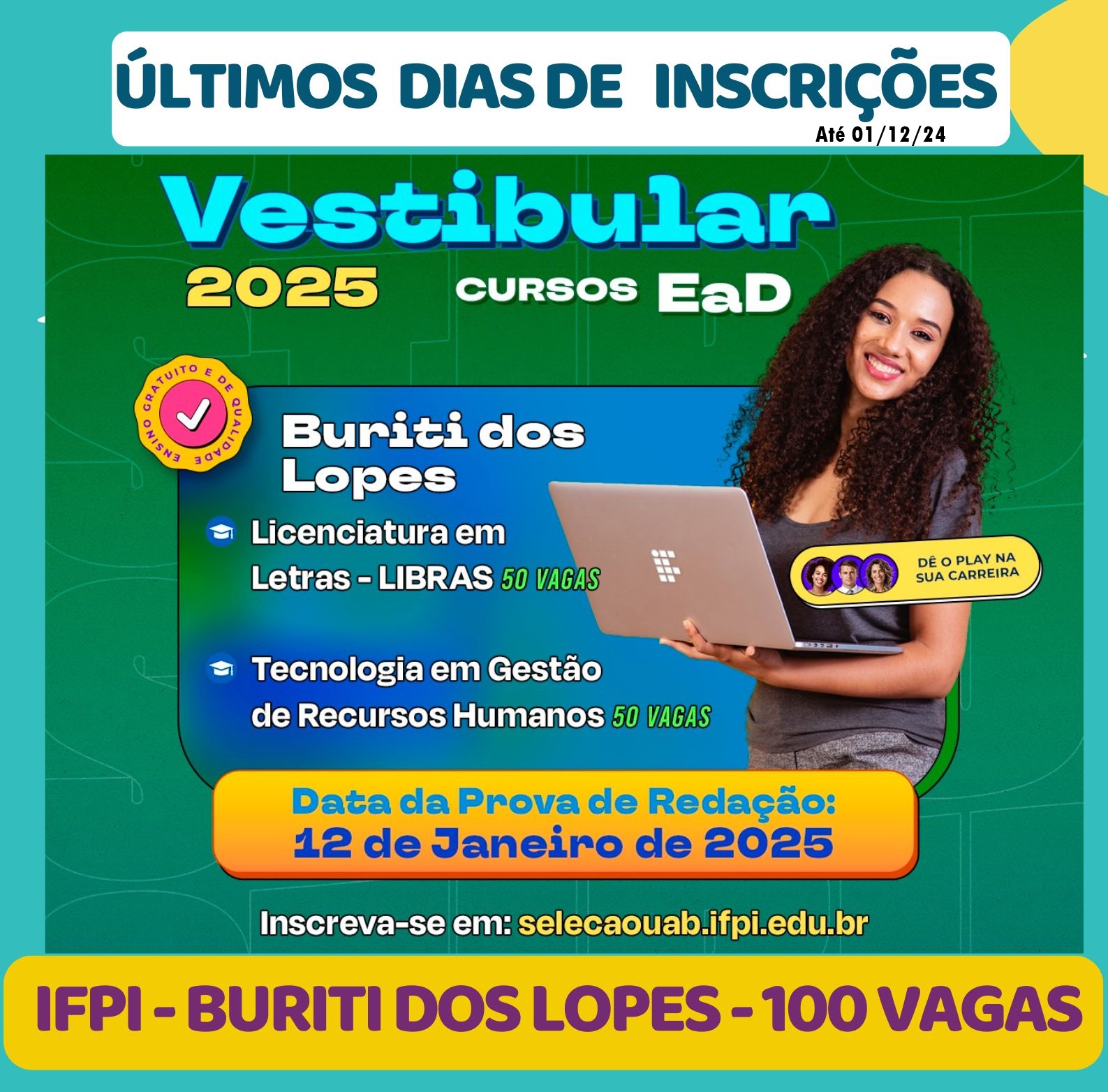 Últimos Dias de Inscrição para o Vestibular do IFPI - 100 Vagas para Buriti dos Lopes